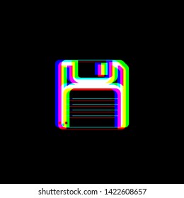Floppy disk sign. Red, green and blue unfocused contour icon at black background. Illustration.