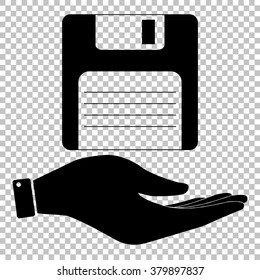 Floppy disk sign. Save or protect symbol by hand