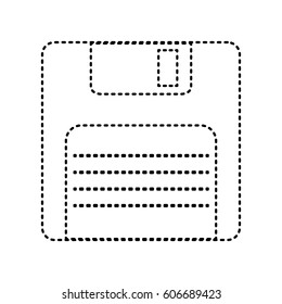 Floppy disk sign. Vector. Black dashed icon on white background. Isolated.