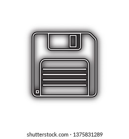 Floppy disk sign. Vector. Double contour black icon with soft shadow at white background. Isolated.