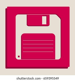 Floppy disk sign. Vector. Grayscale version of Popart-style icon.