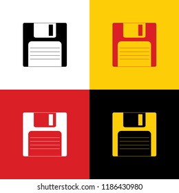 Floppy disk sign. Vector. Icons of german flag on corresponding colors as background.