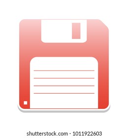 Floppy disk sign. Vector. Reddish icon with white and gray shadow on white background. Isolated.