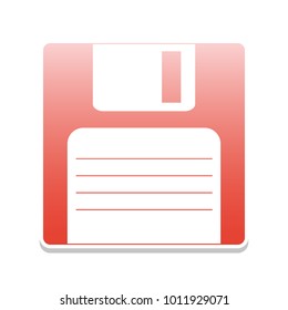 Floppy disk sign. Vector. Reddish icon with white and gray shadow on white background. Isolated.