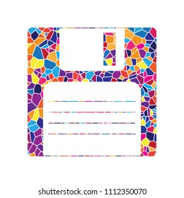 Floppy disk sign. Vector. Stained glass icon on white background. Colorful polygons. Isolated.