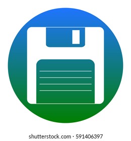 Floppy disk sign. Vector. White icon in bluish circle on white background. Isolated.