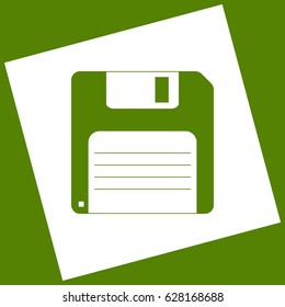 Floppy disk sign. Vector. White icon obtained as a result of subtraction rotated square and path. Avocado background.