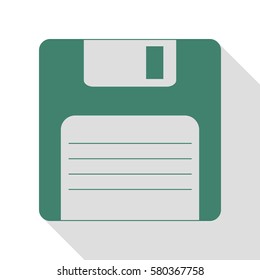 Floppy disk sign. Veridian icon with flat style shadow path.