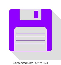 Floppy disk sign. Violet icon with flat style shadow path.