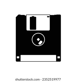 Silhouette de disquete. Elementos de diseño de iconos blancos y negros sobre fondo blanco aislado