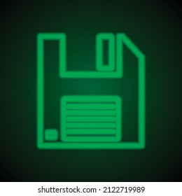 Floppy disk simple icon vector. Flat desing. Green neon on black background with green light.ai
