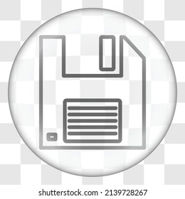 Floppy disk simple icon vector. Flat design. Glass button on transparent grid.ai