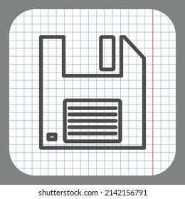 Floppy disk simple icon vector. Flat desing. On graph paper. Grey background.ai