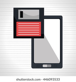 floppy disk with smartphone  isolated icon design, vector illustration  graphic 