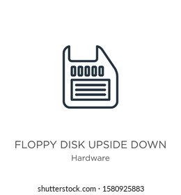 Floppy disk upside down icon. Thin linear floppy disk upside down outline icon isolated on white background from hardware collection. Line vector sign, symbol for web and mobile