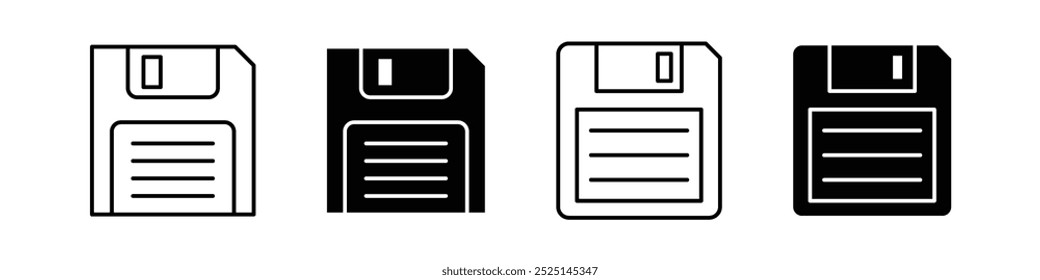 Floppy disk vector filled and outlined iconss collection