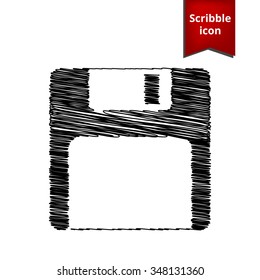 floppy disk  Vector icon with pen effect. Scribble icon for you design. 
