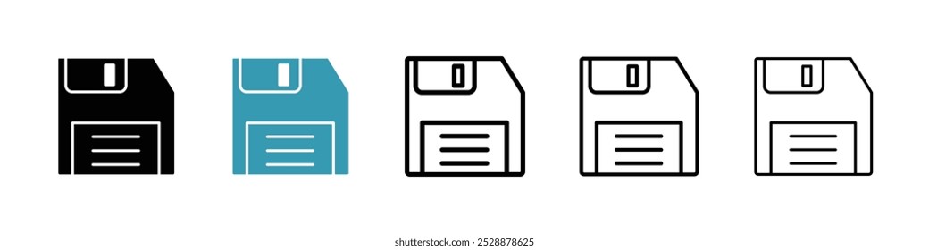 Floppy disk vector icon set in black and blue colors.