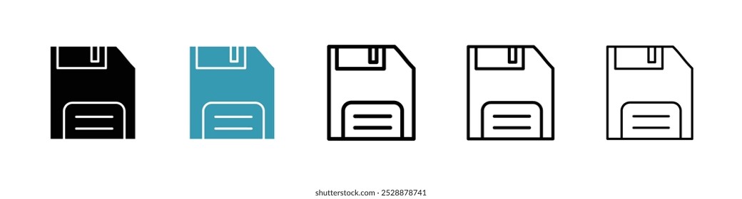 Floppy disk vector icon set in black and blue colors.