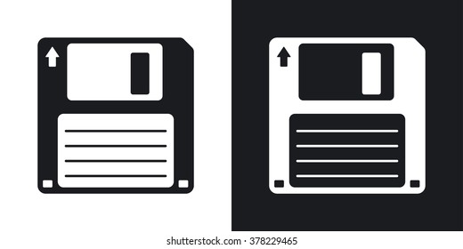 Floppy disk vector icon. Two-tone version on black and white background