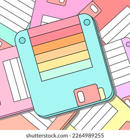 Floppy disk vector illustration in retro pastel style