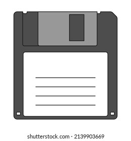 A floppy disk. A vintage device for storing information. Old computer equipment. The symbol of the 90s. Color vector icon isolated on a white background