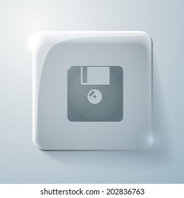 floppy, diskette. Glass square icon with highlights