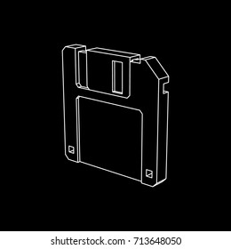 Floppy diskette icon. Isolated on black background.Vector outline illustration.