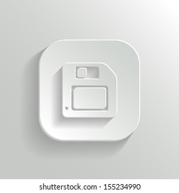 Floppy diskette icon - vector white app button with shadow