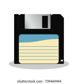 Floppy diskette in retro style isolated on a white background. Vintage data storage icon. Old computer data carrier. Vector illustration.
