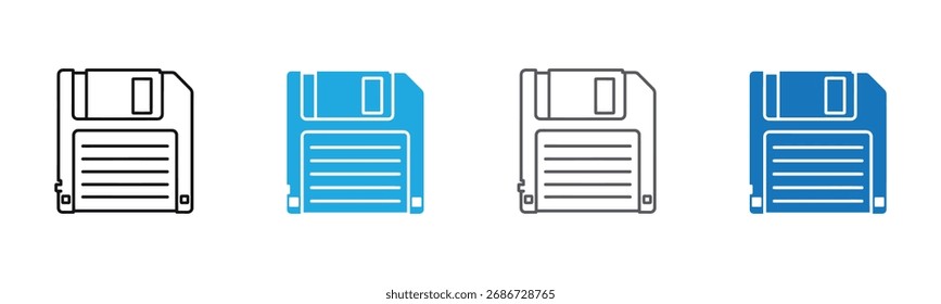 Floppy disks in line and solid styles evoke retro tech. Perfect for nostalgic designs, computer history lessons, or illustrating data storage concepts.