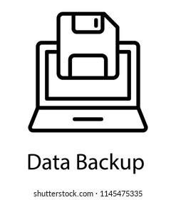 Floppy drive over laptop screen showing data backup vector 