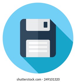 Floppy flat icon. Modern flat icons with long shadow effect in stylish colors. Icons for Web and Mobile Application. EPS 10.
