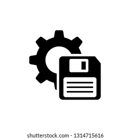 Floppy and gear icon. save settings icon , sign design.