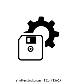 Floppy and gear icon. save settings icon , sign design.