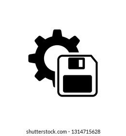 Floppy and gear icon. save settings icon , sign design.