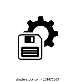 Floppy and gear icon. save settings icon , sign design.