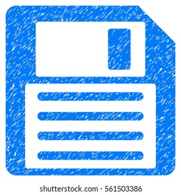 Floppy grainy textured icon for overlay watermark stamps. Flat symbol with scratched texture. Dotted vector blue ink rubber seal stamp with grunge design on a white background.