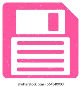 Floppy grainy textured icon for overlay watermark stamps. Flat symbol with dust texture. Dotted vector pink ink rubber seal stamp with grunge design on a white background.