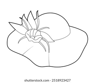 Floppy Hat Church with flower decor. Dress Summer Race Derby Head Fashion accessory cap with floppy wide brim clothing technical illustration. Vector headgear flat template CAD mockup sketch isolated