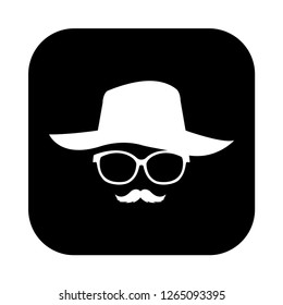 floppy hat, male face fashion glyph vector, black and white color, modern design