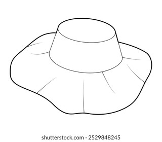 Floppy Hat. Summer Head Fashion accessory cap with wide brim clothing technical illustration. Vector headgear for Men, women, unisex style, flat template CAD mockup sketch outline isolated