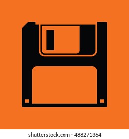 Floppy icon. Orange background with black. Vector illustration.