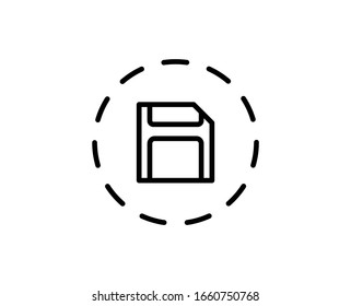 Icono de línea de disquete. Símbolo vectorial en estilo plano y moderno sobre fondo blanco. Canto de disquete para el diseño.