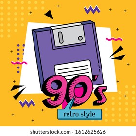 floppy of nineties retro style isolated icon vector illustration design