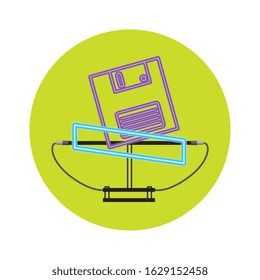 floppy nineties retro style neon light vector illustration design