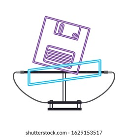 floppy nineties retro style neon light vector illustration design