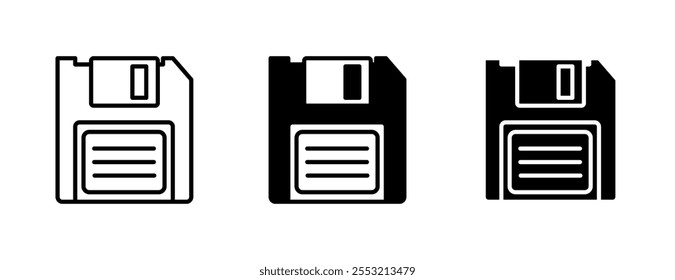 Conjunto de iconos de disquete. Estilo lineal y de silueta. Iconos del vector.