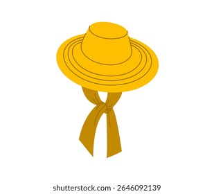 Floppy Sun Hat with scarf tie. Summer Bonnet Head Fashion accessory cap wide brim clothing technical illustration. Vector headgear for Men, women, unisex style, flat template CAD mockup sketch outline