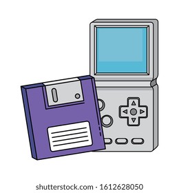 floppy with video game handle nineties style vector illustration design